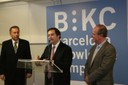 El rector de la UB, Dídac Ramírez, l'alcalde de Barcelona, Jordi Hereu i el rector de la UPC, Antoni Giró.