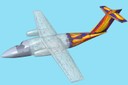 Exemple de modelat d’un avió per simulació electromagnètica on es pot veure el model físic de l’avió, el mallat i el resultat de la simulació.