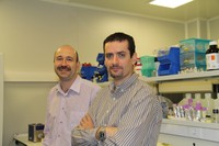 Jordi Llorca i Ernest Mendoza, en un laboratori del CRnE de la UPC.