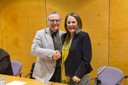 Enric Fossas, rector de la UPC, juntament amb Inma Rodríguez, en l'acte de presa de possessió del càrrec de directora de l'EPSEB.