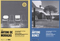 Imatge dels cartells de les jornades dedicades als arquitectes Antoni de Moragas i Antoni Bonet, respectivament