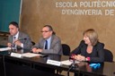 Valentí Junyent, alcalde de Manresa; Enric Fossas, rector de la UPC i Rosa Argelaguet, directora de l'EPSEM, en l'acte de presentació. 