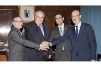 Encaixada de mans dels quatre rectors de les universitats politècniques: Enric Fossas, rector de la Universitat Politècnica de Catalunya (UPC); Carlos Conde, rector de la Universidad Politècnica de Madrid (UPM); Francisco J. Mora, rector de la Universidad Politècnica de València (UPV); i José Antonio Franco, rector de la Universidad Politècnica de Cartagena (UPCT).