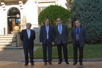 Els quatre candidats a rector de la UPC, d'esquerra a dreta, Gabriel Junyent, Juan Jesús Pérez, Antoni Elias i Enric Fossas.