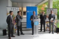 Parlament del rector Antoni Giró, juntament amb el president de RESA, Jaume Pagès,  i l’alcalde de Terrassa, Pere Navarro, durant la inauguració del nou edifici d’allotjaments universitaris Hipàtia, al Campus de Terrassa 