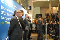 The director of the ESEIAAT, Miguel Mudarra, presenting the School, accompanied by the rector of the UPC, Enric Fossas; the mayor of Terrassa, Jordi Ballart; the secretary for Universities and Research of the Government of Catalonia, Arcadi Navarro, and the rector’s delegate for the Terrassa Campus, Xavier Cañavate.