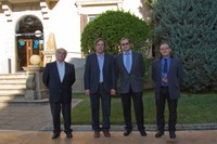 Los cuatro candidatos a rector de la UPC, de izquierda a derecha, Gabriel Junyent, Juan Jesús Pérez, Antoni Elias y Enric Fossas.