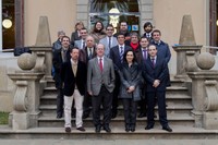 Antoni Giró, rector de la UPC, y M. Carme Verdaguer, directora general de la Fundació Bosch i Gimpera y representante del CIC-UB, junto a los impulsores de DAPCOM-DATA Services y representantes del mundo académico i empresarial.